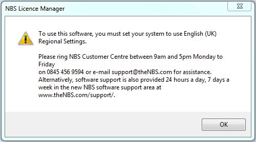 To use the software, you must set your system to use English (UK) Regional Settings dialogue