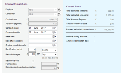 Contract conditions dialogue box